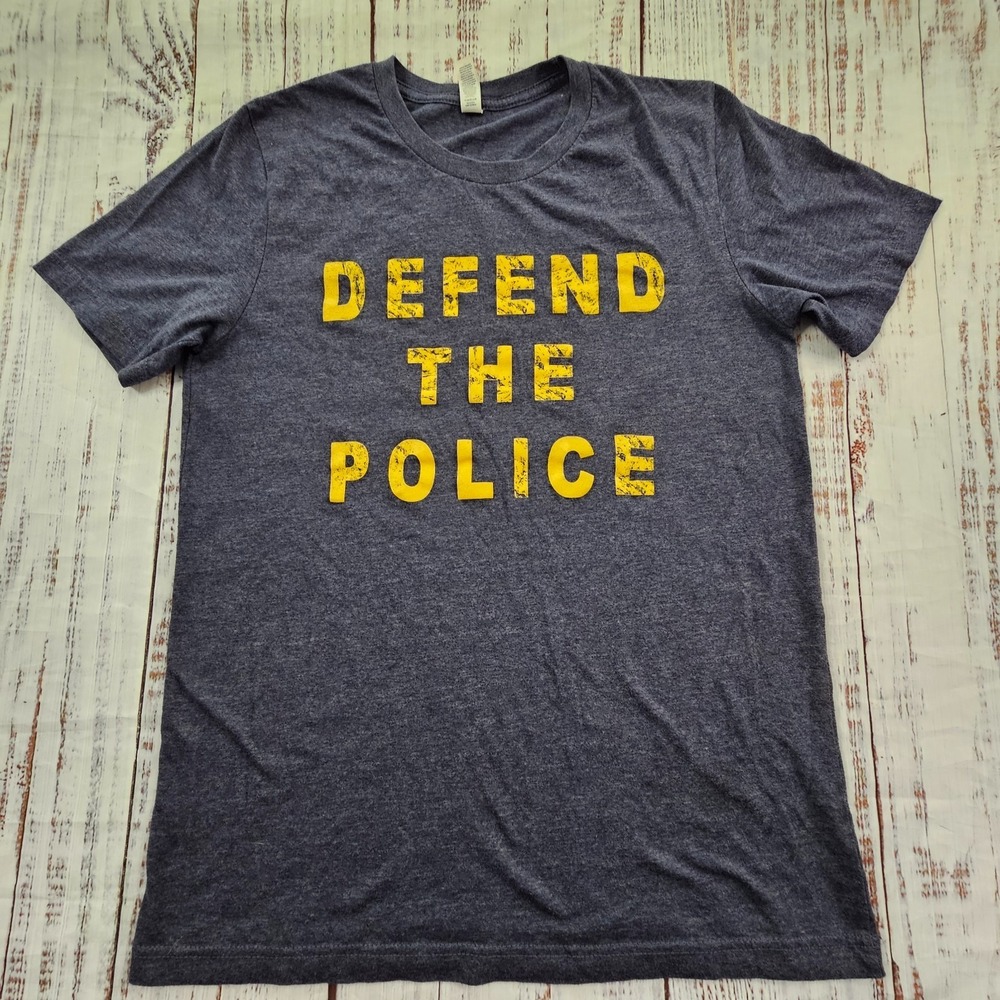 Defend the Police Blue Short Sleeve Cotton Blend T-Shirt Men's M